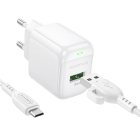 Мережевий зарядний пристрій з кабелем BOROFONE BAS42A Potential single-port QC3.0 charger set(Micro)(EU) White