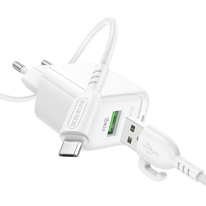 Мережевий зарядний пристрій з кабелем BOROFONE BAS42A Potential single-port QC3.0 charger set(Micro)(EU) White