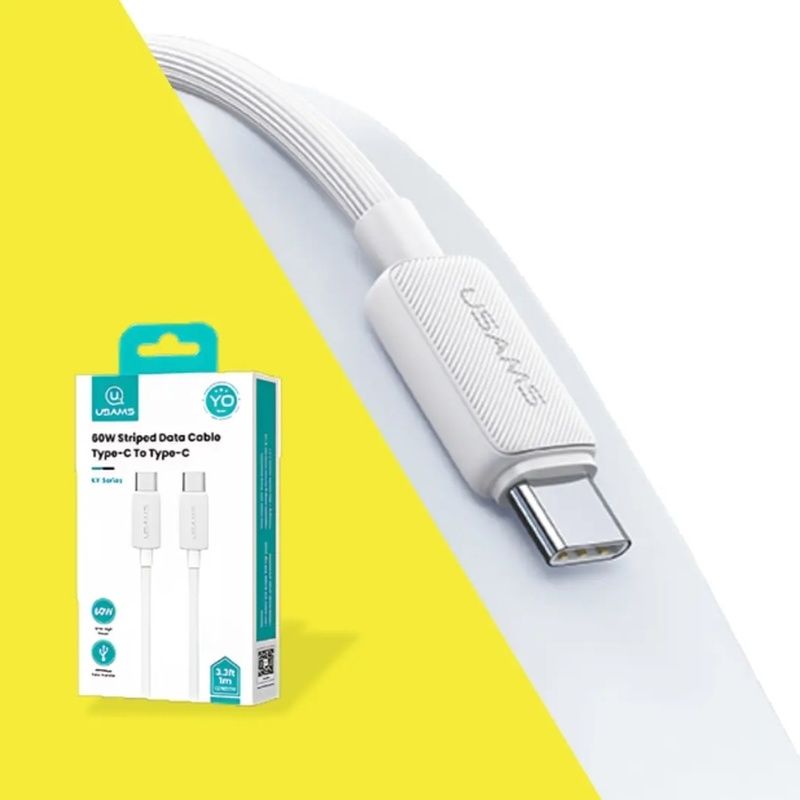 Кабель Usams US-SJ696 60W Striped Data Cable Type-C To Type-C-KY Series 2M white