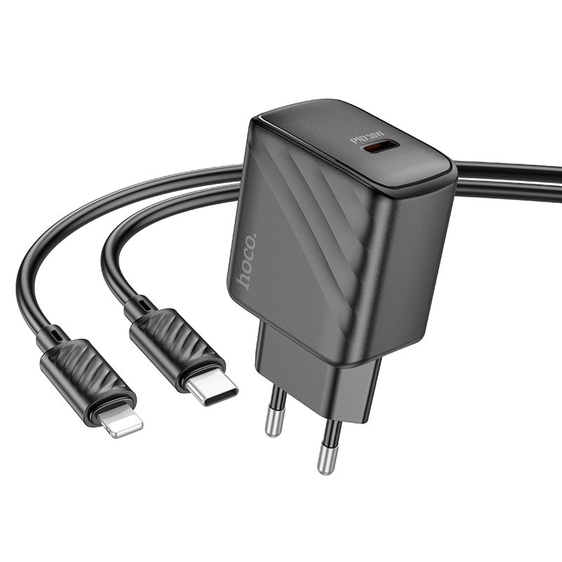 Мережевий зарядний пристрій з кабелем HOCO CS22A Value single port PD30W charger set(C to iP) Black