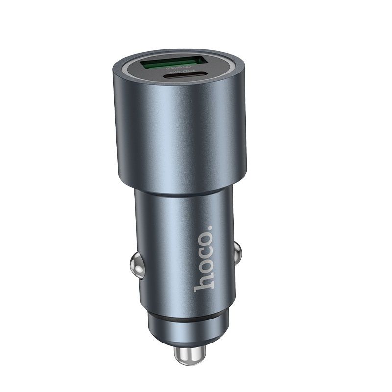 Автомобільний зарядний пристрій HOCO Z60 Bloom 48W dual-port PD30W+QC3.0 multi-protocol car charger Metal Gray