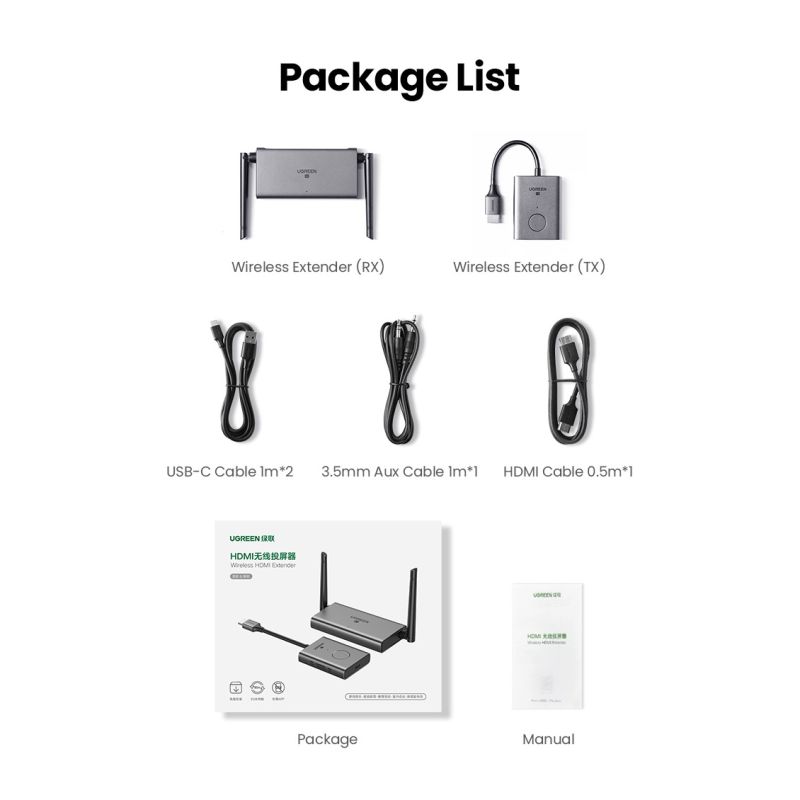Безпровідний подовжувач UGREEN CM506 Wireless HDMI Extender Transmitter and Receiver 50m(UGR-50633A)