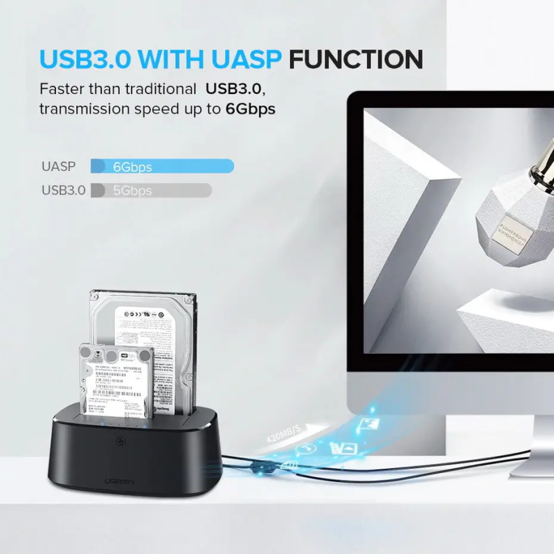Док-станція UGREEN CM198 USB 3.0 to SATA Dual-Bay Hard Drive Duplicator/Cloner EU(UGR-50857)