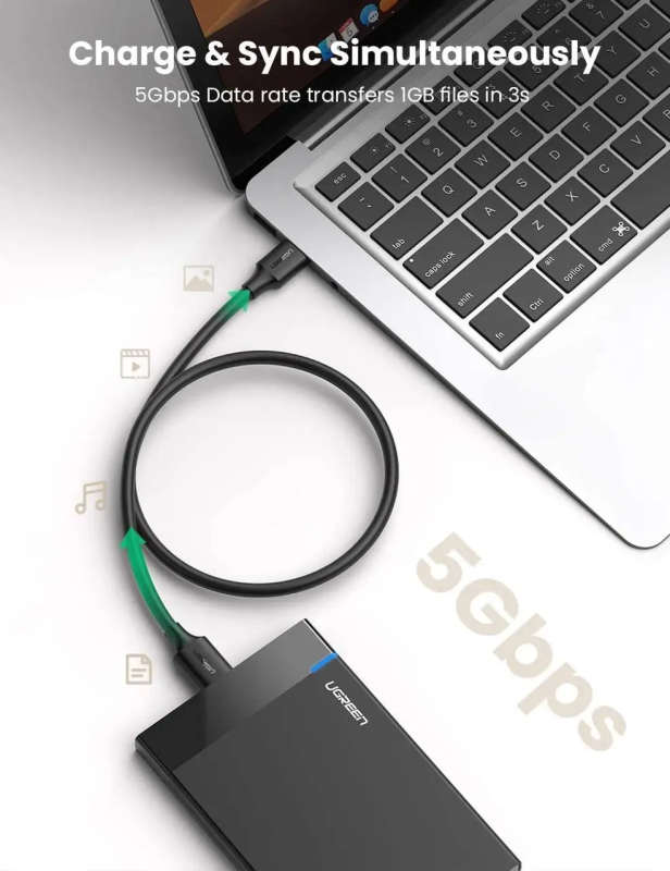 Кабель UGREEN US130 USB 3.0 A Male to Micro USB 3.0 Male Cable 0.5m (Black)(UGR-10840)