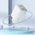 Мережевий зарядний пристрій з кабелем HOCO N42 Elogiado dual-port PD45W(2C) charger set(C to iP) White