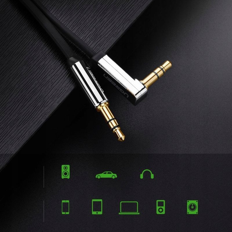 Аудіокабель UGREEN AV119 3.5mm male to 3.5mm male, Straight to angle flat Cable,TPE, 1m Black