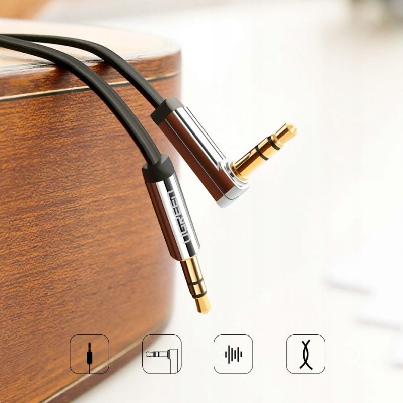 Аудіокабель UGREEN AV119 3.5mm male to 3.5mm male, Straight to angle flat Cable,TPE, 1m Black