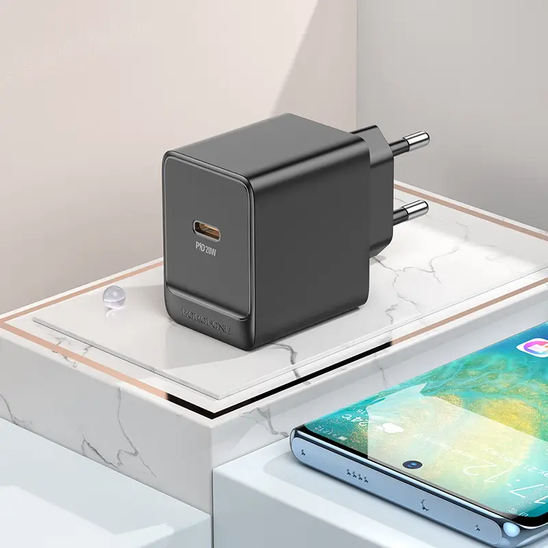Мережевий зарядний пристрій BOROFONE BAS13A Erudite single port PD20W charger(EU) Black