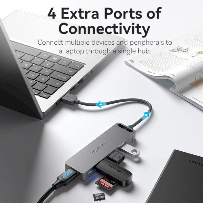 USB-хаб Vention 4-Port USB 3.0 Hub With Power Supply 0.15M Black (CHLBB)