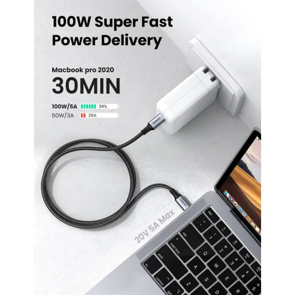 Кабель UGREEN US316 USB-C Cable Aluminum Case with Braided 1m (Black) (UGR-70427)