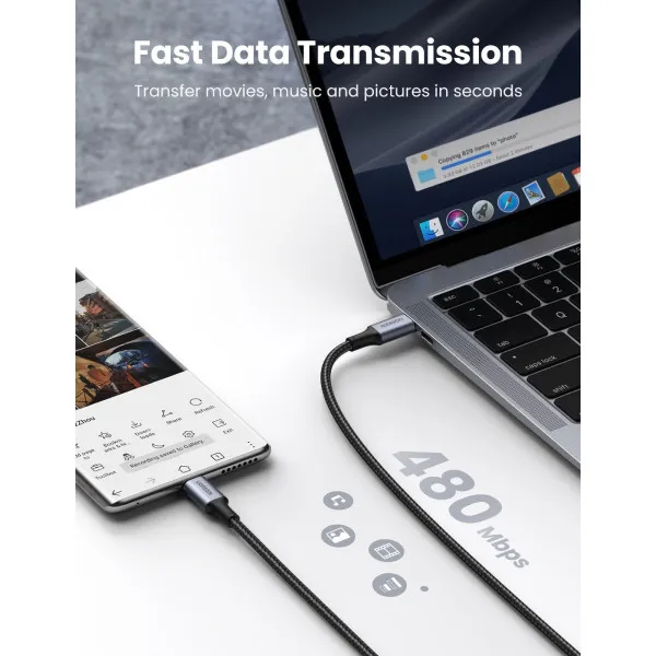 Кабель UGREEN US316 USB-C Cable Aluminum Case with Braided 1m (Black) (UGR-70427)