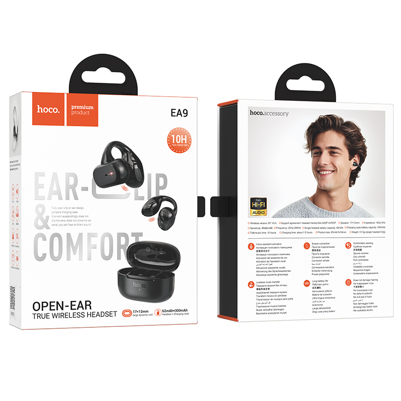 Бездротові навушники HOCO EA9 Clear sound clip-on true wireless BT headset Black