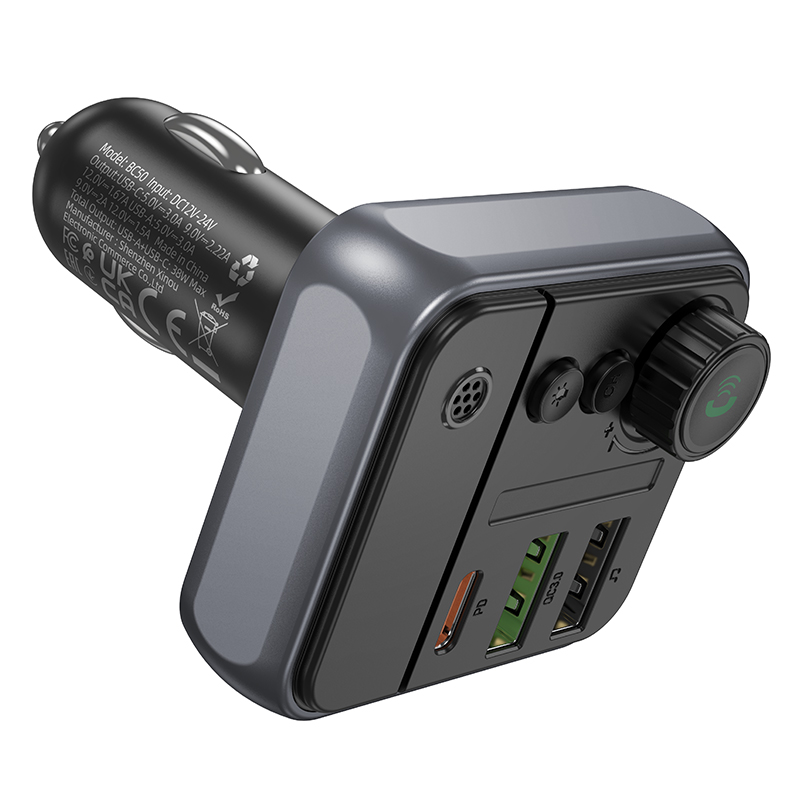 АЗП з FM-модулятором BOROFONE BC50  Ascenso PD20W+QC3.0 car BT FM transmitter Black