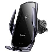 Автотримач для телефона з БЗП HOCO CA202 Plus Enlightener infrared induction wireless charging car holder(air outlet) Black metal gray