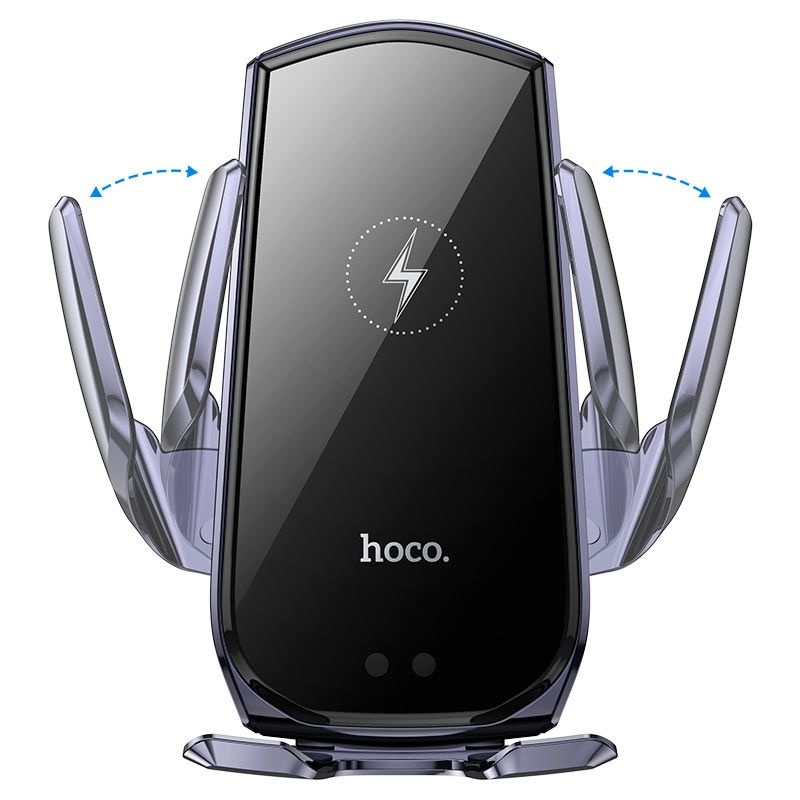 Автотримач для телефона з БЗП HOCO CA202 Plus Enlightener infrared induction wireless charging car holder(air outlet) Black metal gray