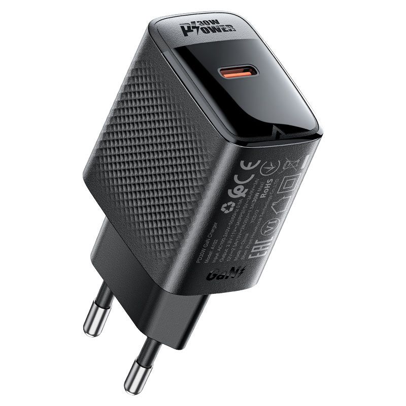 Мережевий зарядний пристрій ACEFAST A102 PD30W GaN single USB-C charger (EU) Black