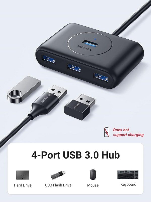 USB-хаб UGREEN CR113 USB 3.0 Hub  1m (Black) (UGR-20291)