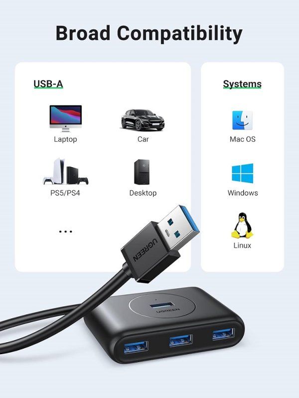 USB-хаб UGREEN CR113 USB 3.0 Hub  1m (Black) (UGR-20291)