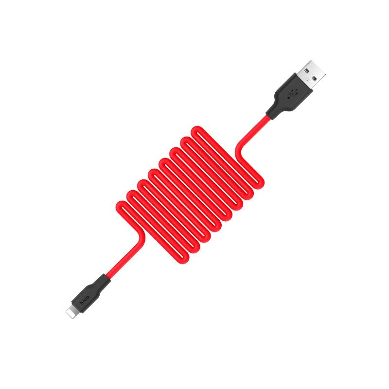 Кабель HOCO X21 USB to iP 2A, 1m, silicone, TPE connectors, Black+Red