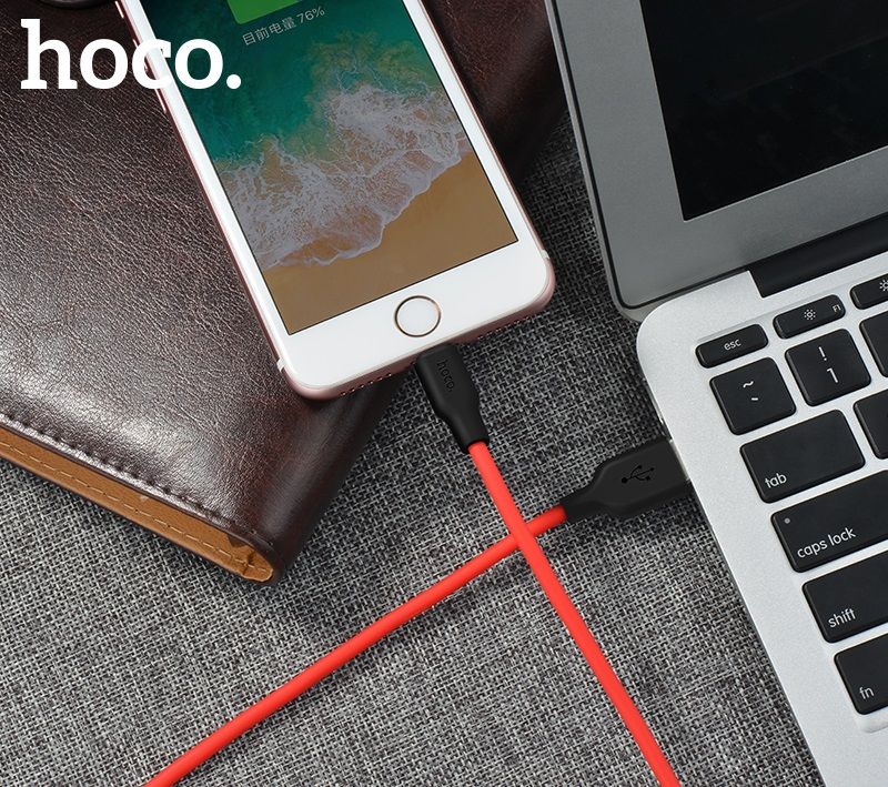Кабель HOCO X21 USB to iP 2A, 1m, silicone, TPE connectors, Black+Red
