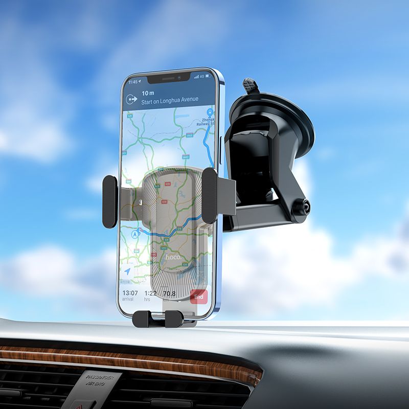 Автотримач для телефона HOCO CA104 vertical and horizontal telescopic gravity vehicle holder Black Metal Gray