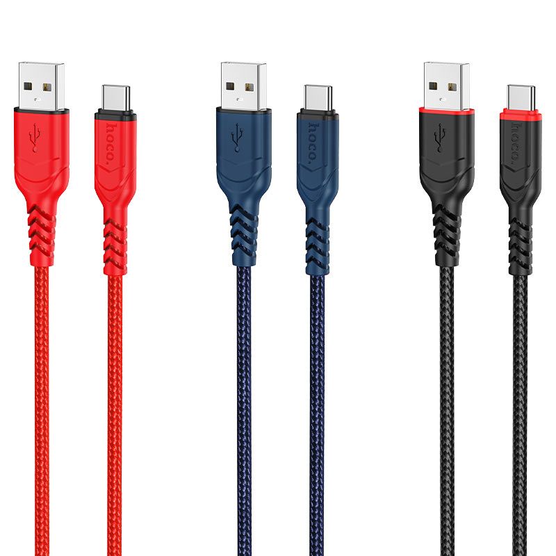 Кабель HOCO X59 USB to Type-C 3A, 1m, nylon, TPE connectors, Red