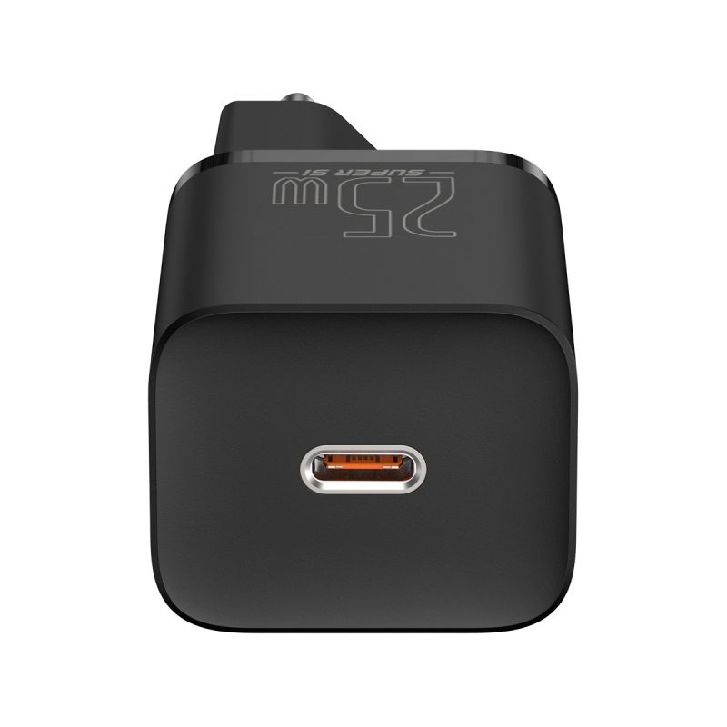 Мережевий зарядний пристрій з кабелем Baseus Super Si Quick Charger 1C 25W EU Sets Black（With Mini White Cable C to C 3A 1m Black）
