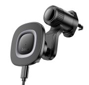 Автотримач для телефона з БЗП HOCO HW30 Crown magnetic wireless charging car holder (air outlet) Black Metal Gray