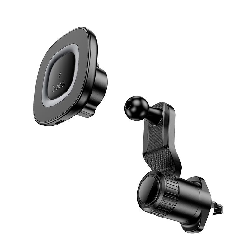 Автотримач для телефона з БЗП HOCO HW30 Crown magnetic wireless charging car holder (air outlet) Black Metal Gray