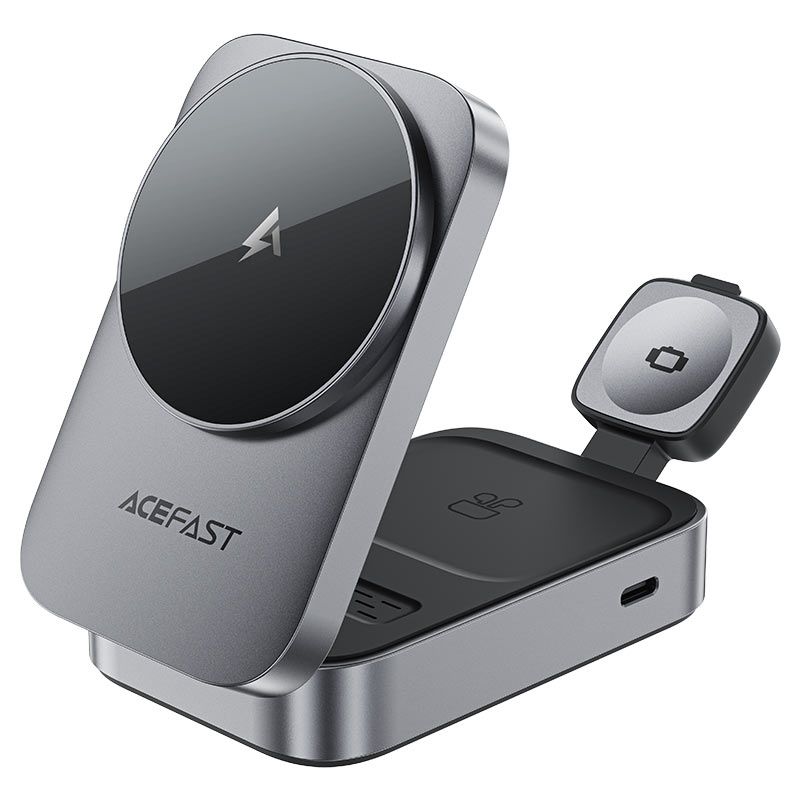 Бездротовий зарядний пристрій ACEFAST E22 Desktop 3-in-1 Wireless Charging holder Metal Gray