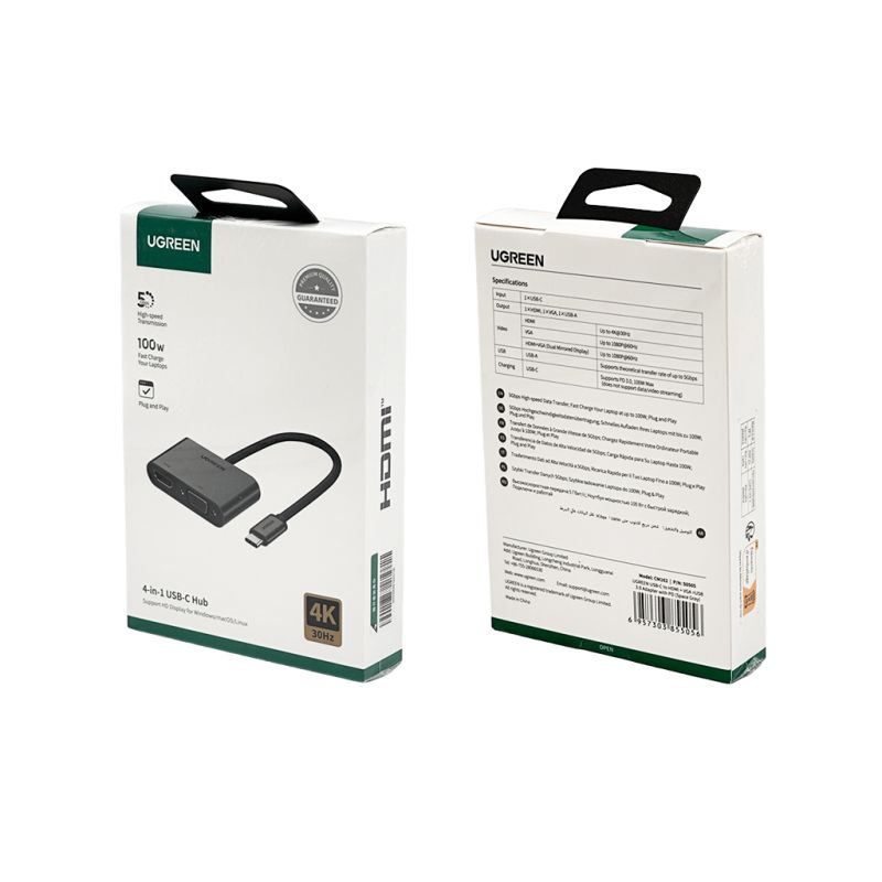 USB-хаб UGREEN USB-C to HDMI + VGA +USB 3.0 Adapter with PD (Space Gray)