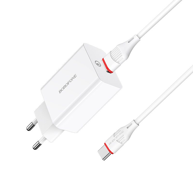 Мережевий зарядний пристрій з кабелем BOROFONE BA21A Long journey single port QC3.0 charger set(Type-C) 18W White
