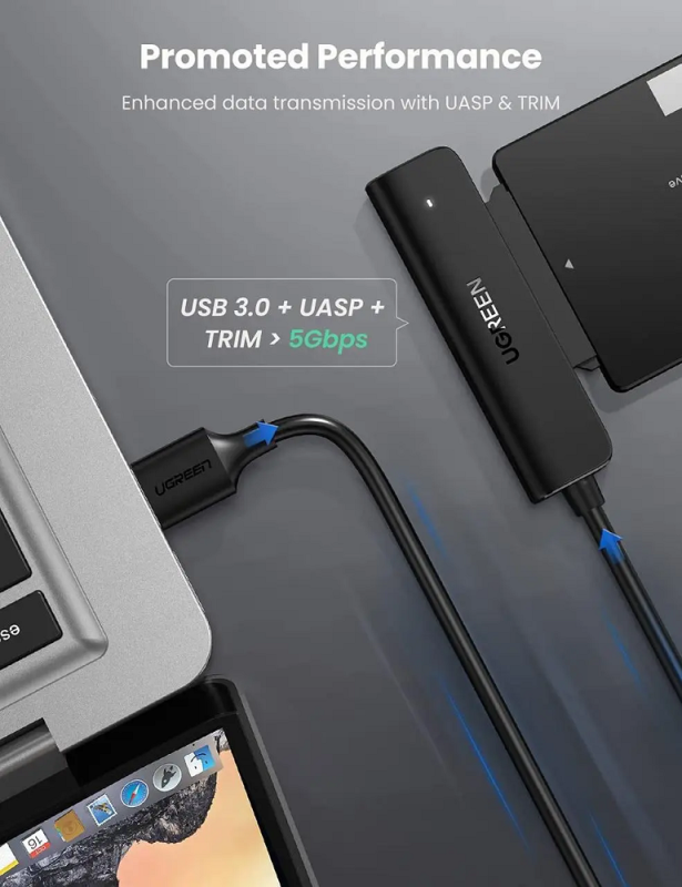 Зовнішня кишеня для накопичувача UGREEN CM321 USB-A to 2.5-Inch SATA Converter 50cm (UGR-70609)