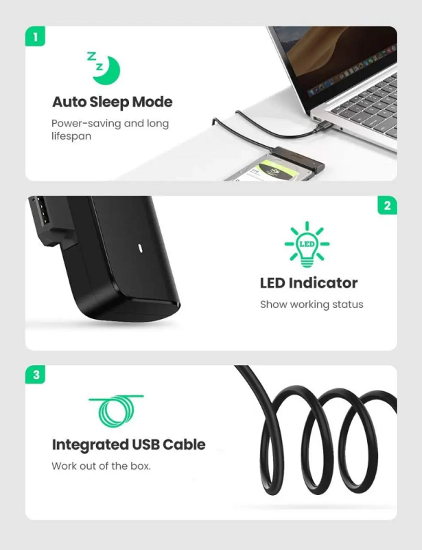 Зовнішня кишеня для накопичувача UGREEN CM321 USB-A to 2.5-Inch SATA Converter 50cm (UGR-70609)