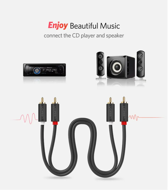 Аудіокабель UGREEN AV104 2RCA Male to 2RCA Male Cable 1m (Black)(UGR-30747)