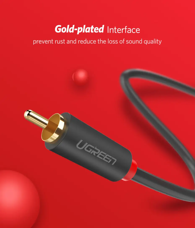 Аудіокабель UGREEN AV104 2RCA Male to 2RCA Male Cable 1m (Black)(UGR-30747)