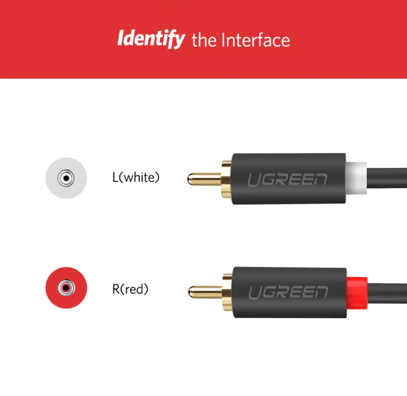 Аудіокабель UGREEN AV104 2RCA Male to 2RCA Male Cable 1m (Black)(UGR-30747)