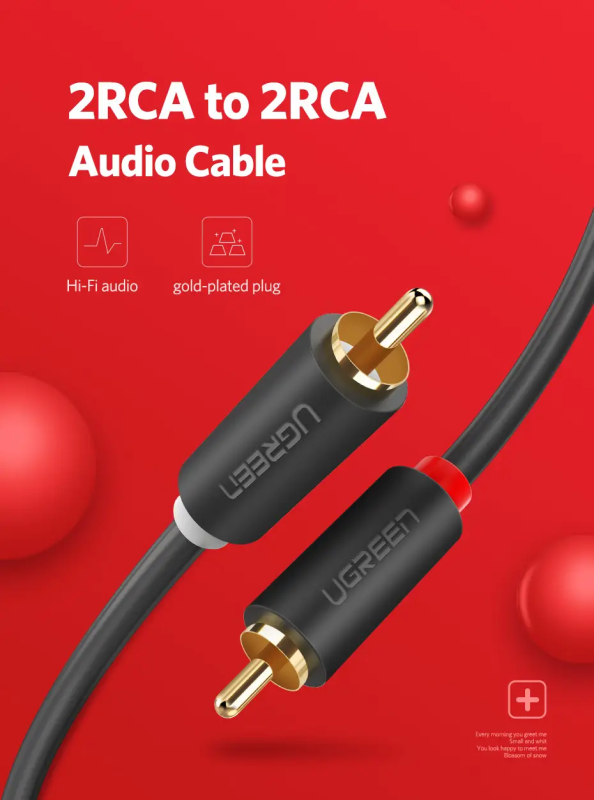 Аудіокабель UGREEN AV104 2RCA Male to 2RCA Male Cable 1m (Black)(UGR-30747)