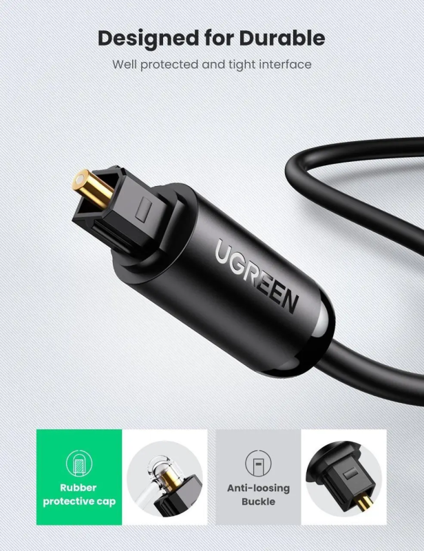 Аудіокабель UGREEN AV122 S/PDIF male to S/PDIF male, Toslink Optical Audio Cable, 2m Black