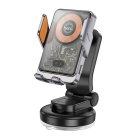 Автотримач для телефона з БЗП HOCO HW8 Transparent Discovery Edition wireless fast charging car holder(center console) Metal Gray