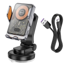 Автотримач для телефона з БЗП HOCO HW8 Transparent Discovery Edition wireless fast charging car holder(center console) Metal Gray