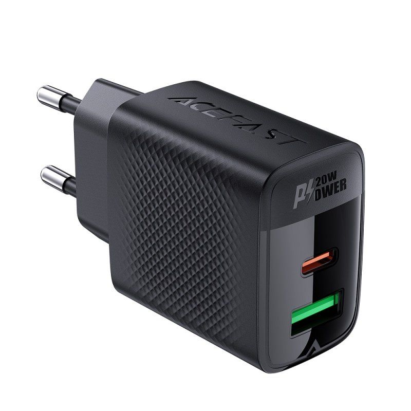 Мережевий зарядний пристрій ACEFAST A78 PD20W GaN (USB-A+USB-C) charger Black