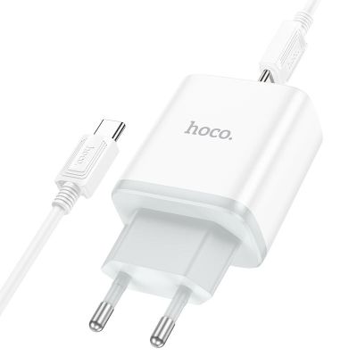 Мережевий зарядний пристрій з кабелем HOCO C105A Stage dual port PD20W+QC3.0 charger set (Type-C to Type-C)(EU) White