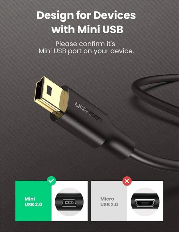 Кабель UGREEN USB 2.0 A Male to Mini 5 Pin Male Cable 3m (Black)
