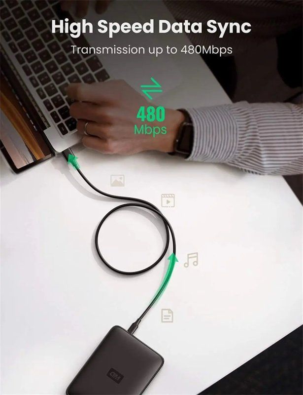 Кабель UGREEN USB 2.0 A Male to Mini 5 Pin Male Cable 3m (Black)