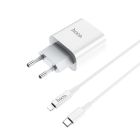 Мережевий зарядний пристрій з кабелем HOCO C76A Plus Speed source PD20W charger set(C to iP) White