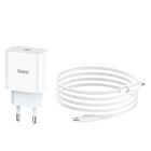 Мережевий зарядний пристрій з кабелем HOCO C76A Plus Speed source PD20W charger set(C to iP) White