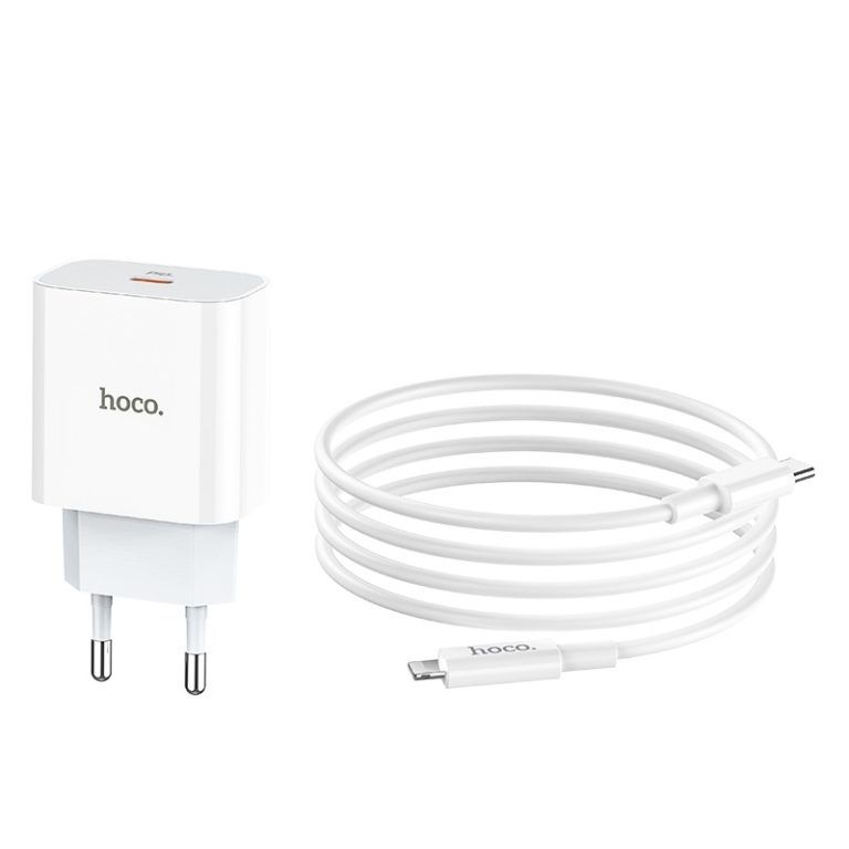 Мережевий зарядний пристрій з кабелем HOCO C76A Plus Speed source PD20W charger set(C to iP) White