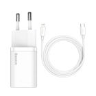 Мережевий зарядний пристрій з кабелем Baseus Super Si 1C 20W With Simple Wisdom Data Cable Type-C/iP 1m White