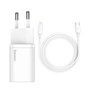 Мережевий зарядний пристрій з кабелем Baseus Super Si 1C 20W With Simple Wisdom Data Cable Type-C/iP 1m White